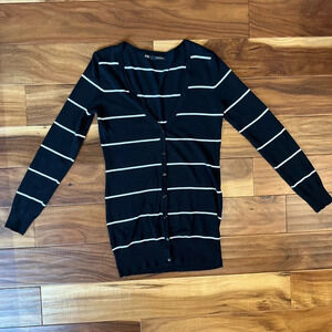 Maurice’s Black and White Striped V-Neck Cardigan Sweater size XS